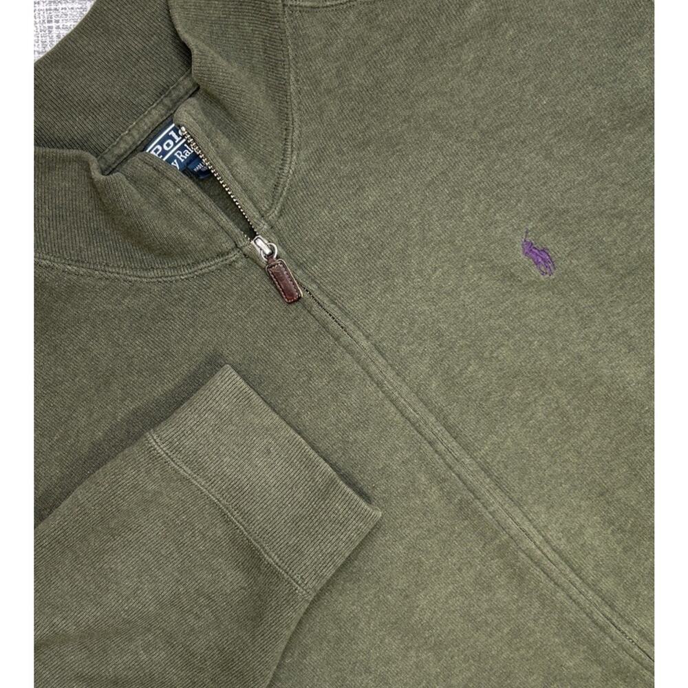 Polo by Ralph Lauren Olive Green Full-Zip Sweatshirt with Purple Pony